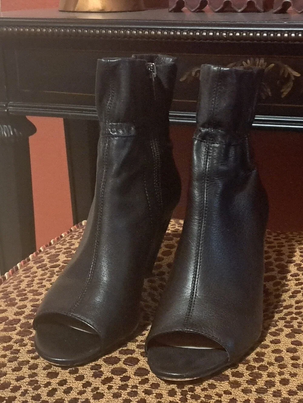 Vince Camuto Black Peep-Toe Ankle Booties with Side Zipper